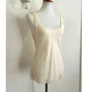 Rare Beth Schaeffer Vintage 90s 100% Silk Tank Top Ivory Lettuce Hem Size S